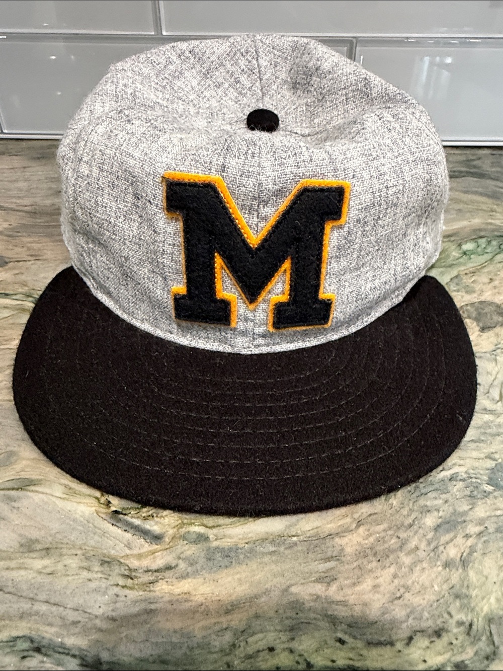Ebbets Field Flannels Grey Crown Black Brim 'M' Patch Cap